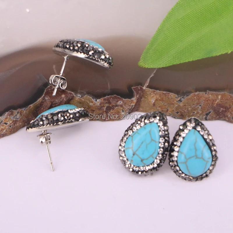 10 пар проложить горный хрусталь в форме капли воды синие клипсы с камнем Серьги для женщин