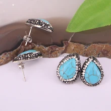 10 пар проложить горный хрусталь в форме капли воды синие клипсы с камнем Серьги для женщин