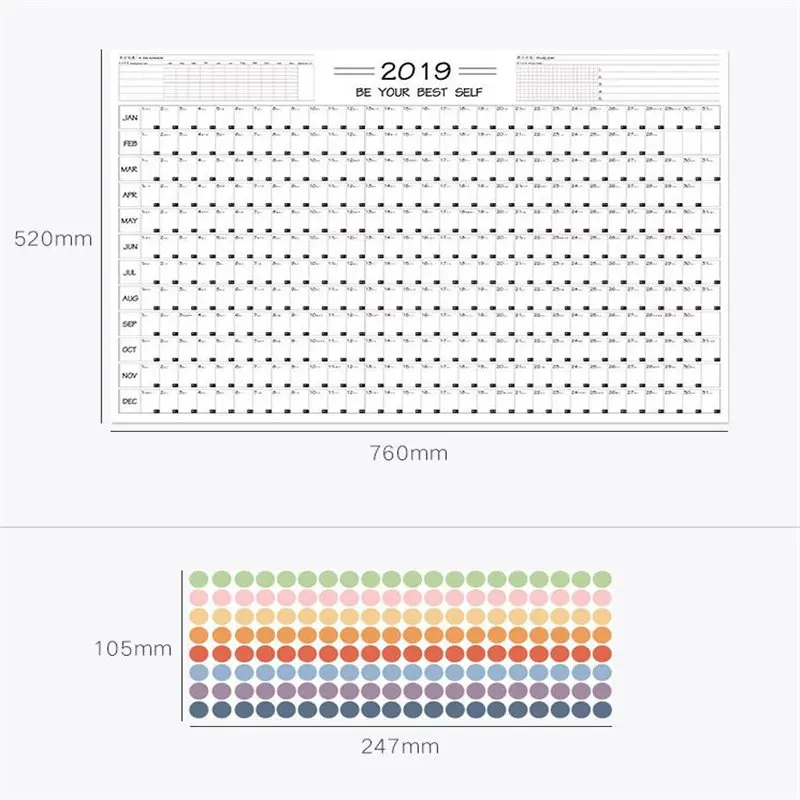 Coloffice 2019 один год Таблица плана 365 дней план расписание Пробивной стол средней школы обратный отсчет маленький календарь Прикрепленный