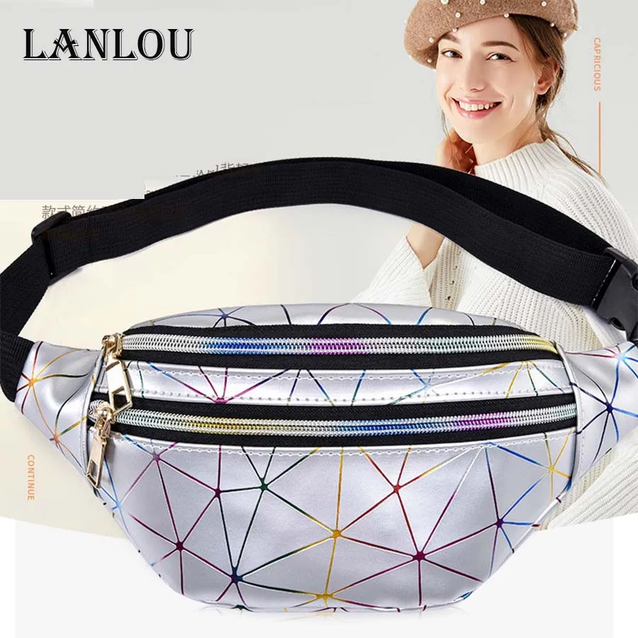 

LANLOU Unisex Waist Bag PU paint leather Belt Bag Women chest bag Fashion Mobile Phone Pouch sports bag Fanny Pack for Men bags