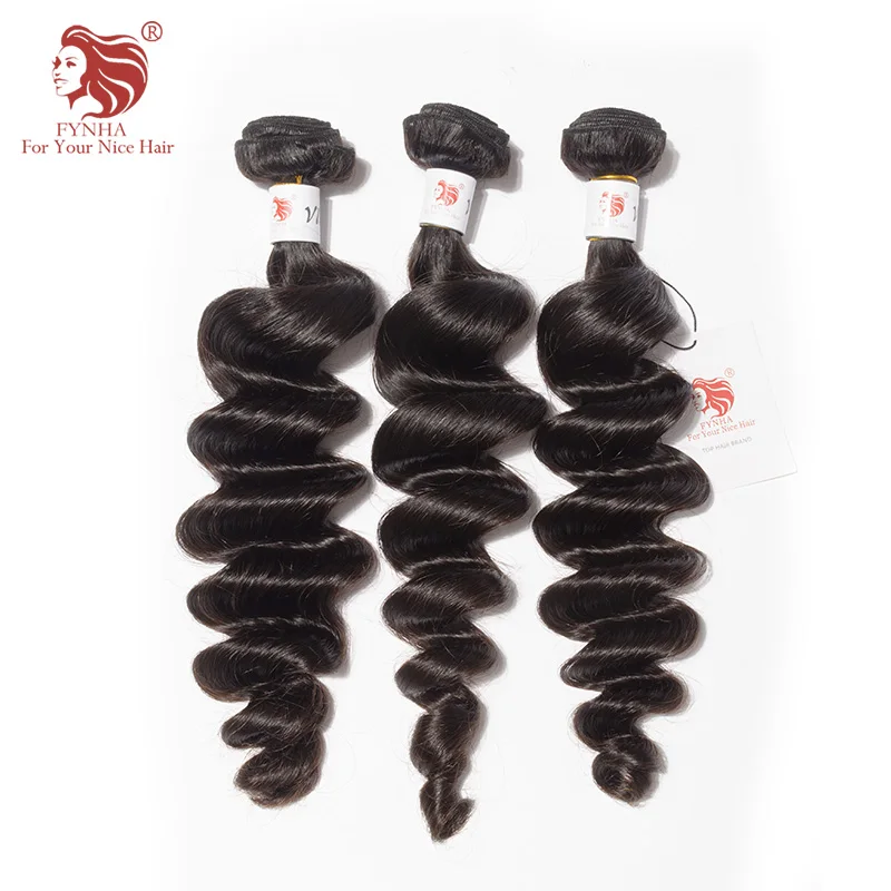 [FYNHA] Indian Virgin Hair Weave Loose Wave 3 Bundles With Lace Closure Human Hair Extensions