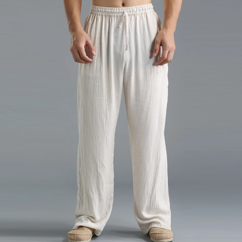 INCERUN мужские брюки размера плюс 5XL прямые свободные длинные брюки с эластичной талией одноцветные повседневные спортивные штаны для бега пляжные брюки - Цвет: White Men Pants