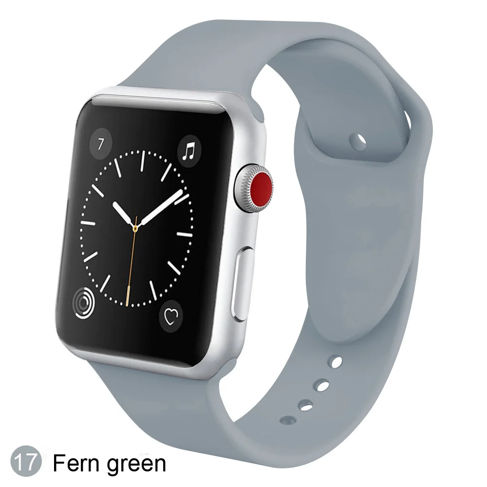 17 Спортивный силиконовый ремешок для наручных часов iWatch 1/2/3/4/5, ремешок для Apple Watch, 38 мм, 40 мм, 42 мм, длина-44 мм, ремешок для смарт-часов браслет для Для женщин Для мужчин - Цвет ремешка: 17