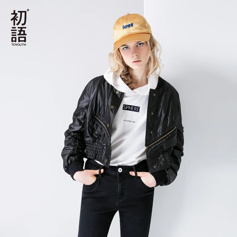 

Toyouth 2017 New Arrival Autumn Zipper Cool Short Coats Long Sleeve Female wollen Coats