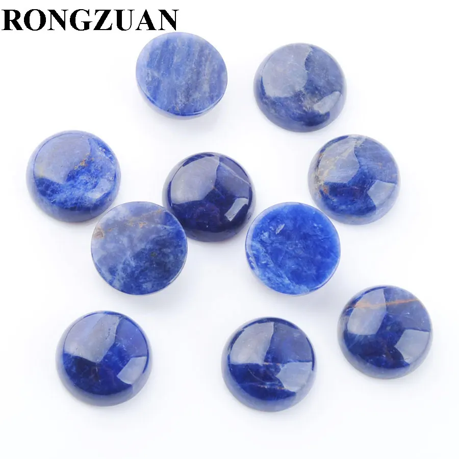 

RONGZUAN Natural Blue-veins Loose Stone Flat Back 14mm Round Cabochon CAB No Hole for Jewelry Pendant Ring making 10PCS TU3270