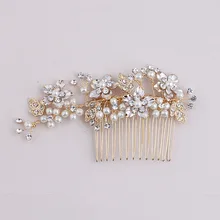 2017 New Arrival Art Deco Clear Rhinestones Crystals Pearls Flower Leaf Wedding Hair Comb Bridal Hair