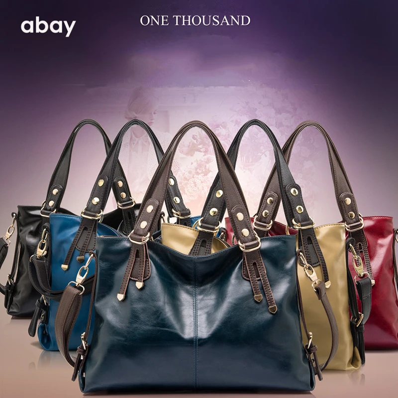 

2019 spring and summer new leather handbags fashion shoulder bag portable diagonal package oil wax bag large bag