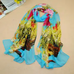 Женские дизайнерские цветок шарф/платки цветочные шифона шелка популярны обертывание долгими зимними хиджаб шарфы 10 шт./лот XQ043