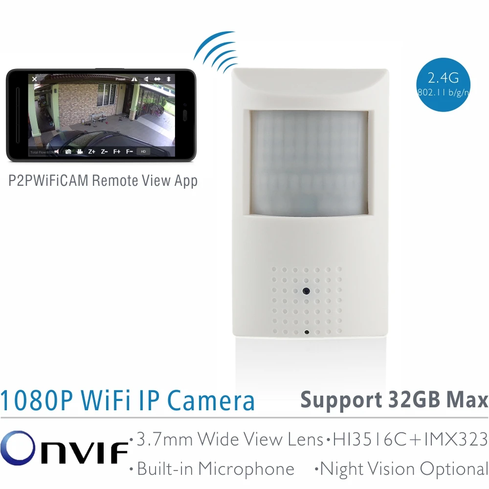 ANTS 1080P PIR Style Indoor Onvif WiFi IP Camera Built-in Audio and TF Card Slot, IR Version Optional with 48pcs 940nm IR LED