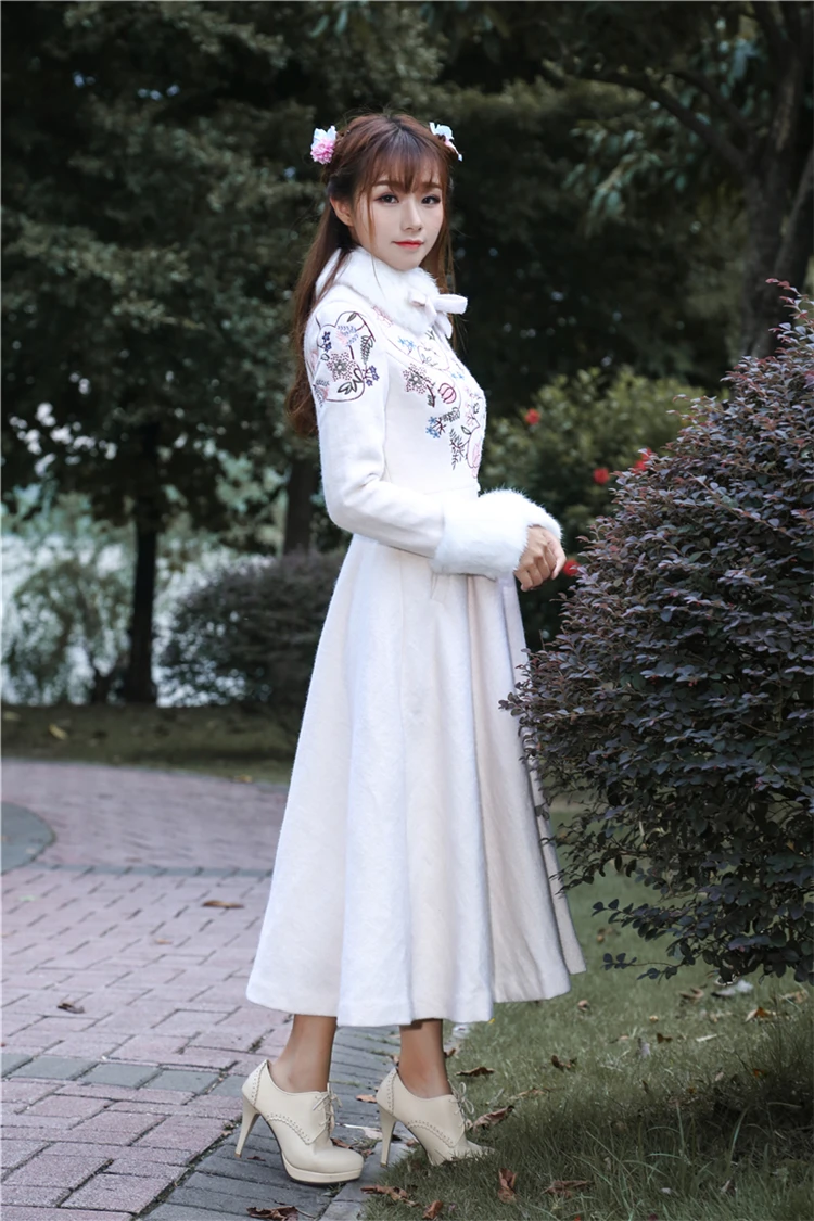 Кашемировое пальто от кутюр, весеннее/осеннее шерстяное пальто с вышивкой в старинном стиле, съемное пальто с воротником для женщин 2463