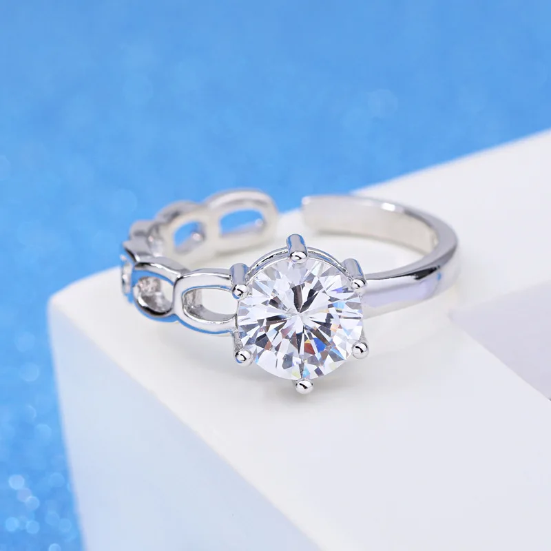 Free Shipping 1Pcs Jewelry Ring For Women Silver-color Austrain Crystal Hollow Circle Adjustable Ring Size Engagement Rings