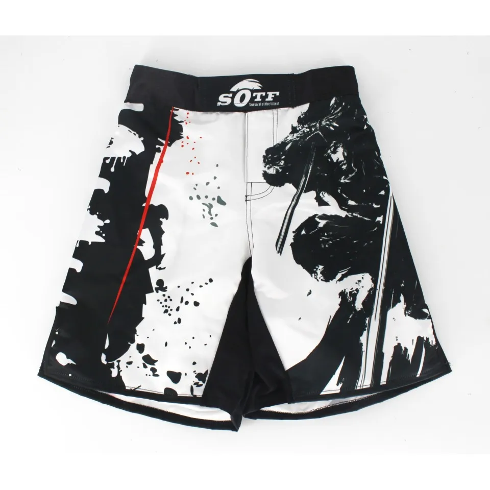 SOTF Black Elastic waist Bushido Fitness fierce ninja combat sport shorts Tiger Muay Thai mma shorts boxing clothing thai boxing