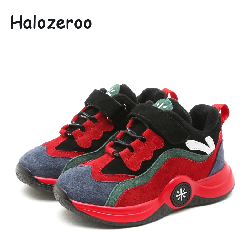

Halozeroo Children Genuine Leather Sport Sneakers Baby Girl Soft Sneakers Kid Warm Casual Shoes Boy Pink Shoes Winter Trainer