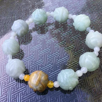 

Grade A 100% natural untreated green jadeite jade carved bead bracelet L297