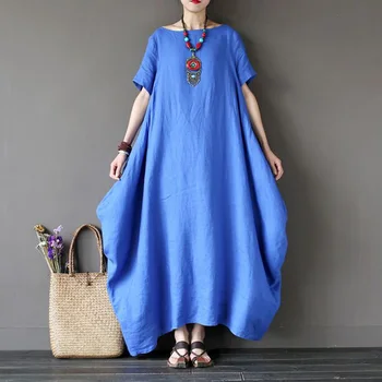 

Cotton Linen Women Vintage Maxi Women Summer Dress 2016 New Fashion Gown Original Solid Loose Plus Size Casual Women Dress