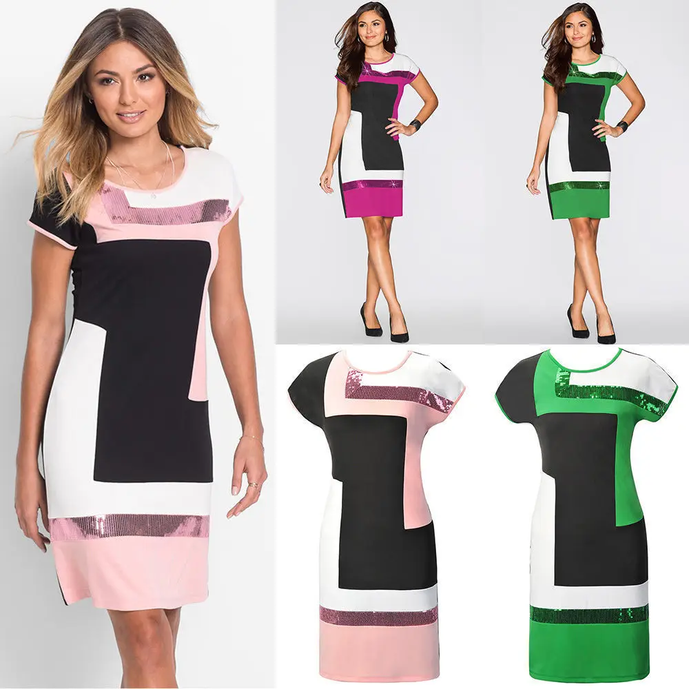 

Women Casual Short Sleeve Dresses Summer Party Evening Bodycon Round Neck Clothing Short Mini Dress