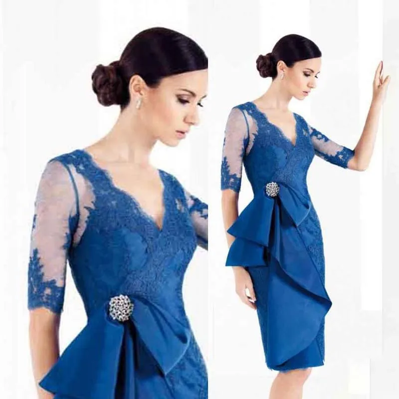

Royal Blue Big Bow mother of the bride dresses 2015 knee length mother of the bride pant suits vestido de festa curto bordado