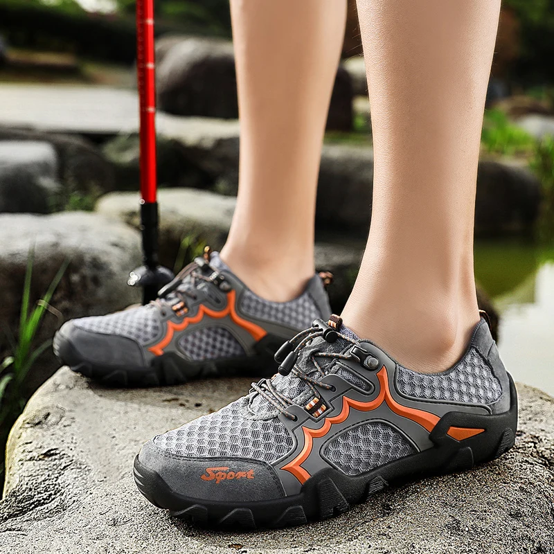 Открытый кожа обувь для походов с сетчатыми вставками для Для мужчин Противоскользящие дышащий амортизация для альпинизма, трекинга тапки Для мужчин S43