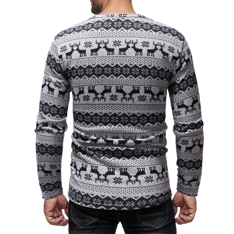 HEFLASHOR Classic Christmas Print Sweater Men Fashion O Neck Long Sleeve Pullover Men Casual Striped Pull Homme Knitted Sweaters