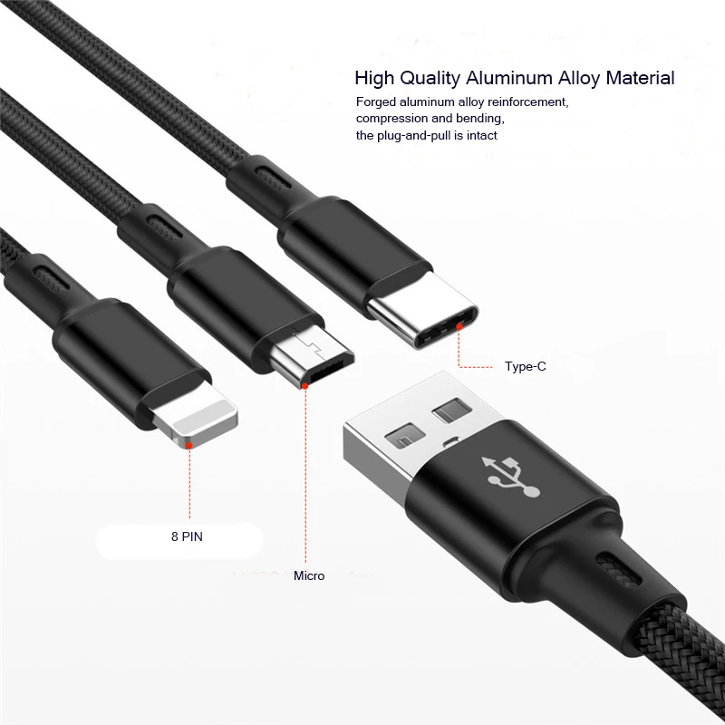 كابل يو اس بي شحن شاحن 3 في 1 مايكرو كابل USB لسامسونج S9 ل فون XS X 8 7 6 لالروبوت USB TypeC شاحن الحبل