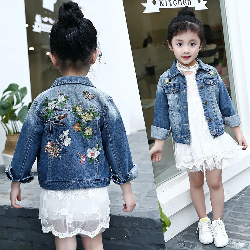 

Baby Girls Denim Jackets Coats Kids Fashion Long Sleeve Character-embroidery Denim Outerwear Jacket Child Spring Autumn Clothing