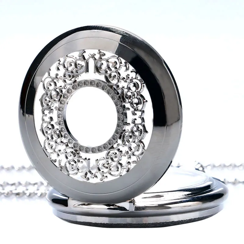 Vintage Pendant Hollow Exquisite Grilles Elegant Retro Gift Men Women Pocket Watch with Silver Quartz Necklace Chain Pocketwatch 2017 Christmas Gifts (14)
