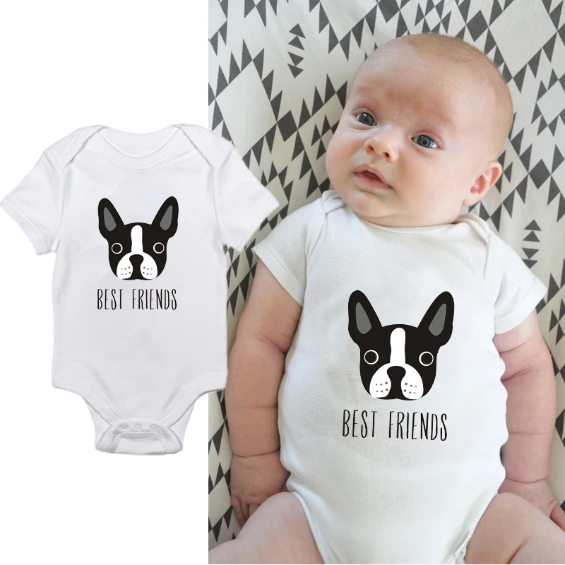 DERMSPE/комбинезон для новорожденных мальчиков и девочек с короткими рукавами и принтом «Лучшие друзья»; комбинезон; летняя одежда для малышей
