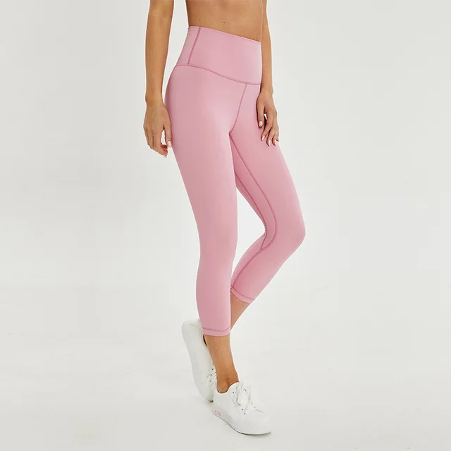 Soft Naked-Feel Athletic Fitness Capri Leggings Women Stretchy High Waist Gym Sport Tights Internal Pocket Cropped Yoga Pants 2
