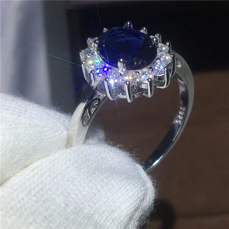 Comprar Anillo de Plata de Ley 925 100% auténtica de joyería fina de Vecalon 5A circonita azul Cz Diana Anillos de Compromiso de boda para mujer de novia