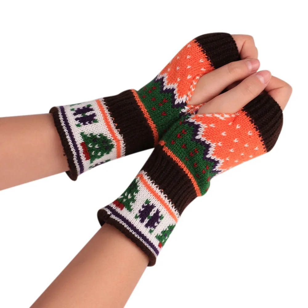 

Christmas Pattern Gloves Women Fashion Unisex Warm Fingerless Gloves Ladies Winter Knitted Glove Girls Gants Femme #YL
