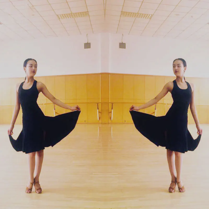 Латинские танцы тренировочное платье, назад ремни сексуальный взрослый одежда для тренировки, черный чача, Румба, самба танец
