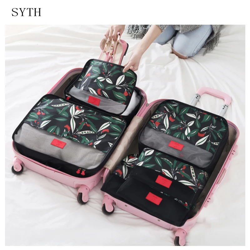 

SYTH 6pcs set colorful Men and Women Luggage Travel Bags Packing Cubes Organizer Fashion Double Zipper Waterproof Polyester