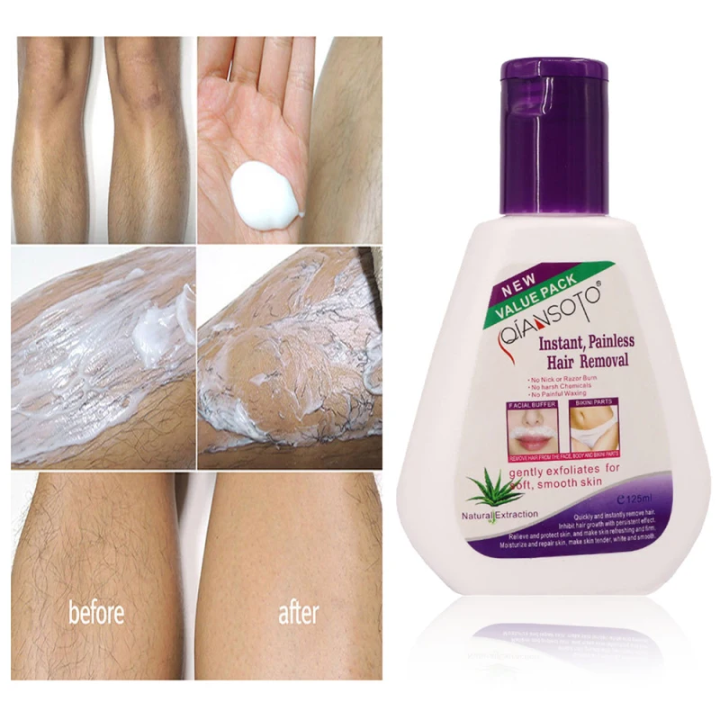 125ml Aloe Facial Beard Permanent Hair Removal Cream Stop Hair Growth Inhibitor 10pcs Facial Special Wax Paper for Summer