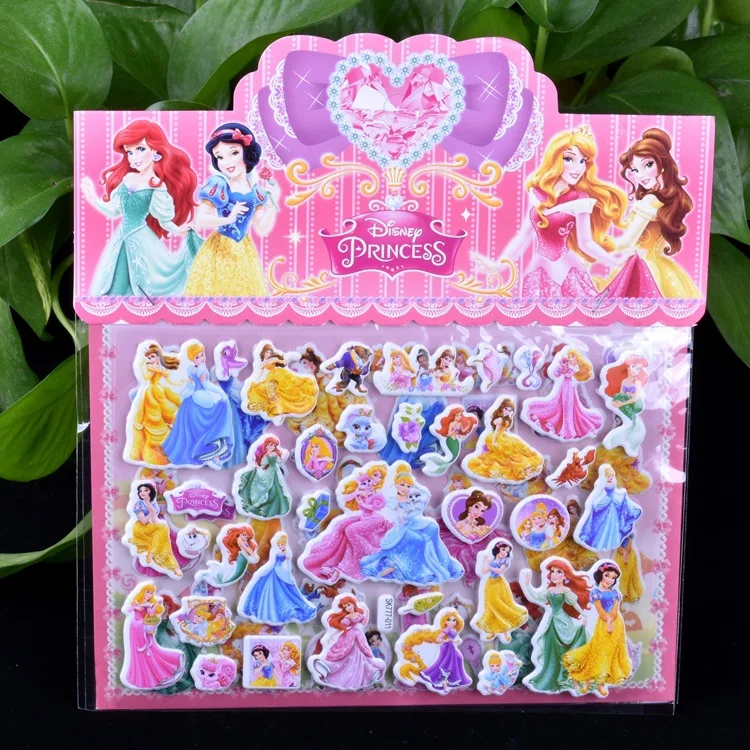 

Disney cartoon Children princess 3D bubble sticker girl boy DIY cosmetic anime sticker toy gift mermaid dress up sticker tattoo