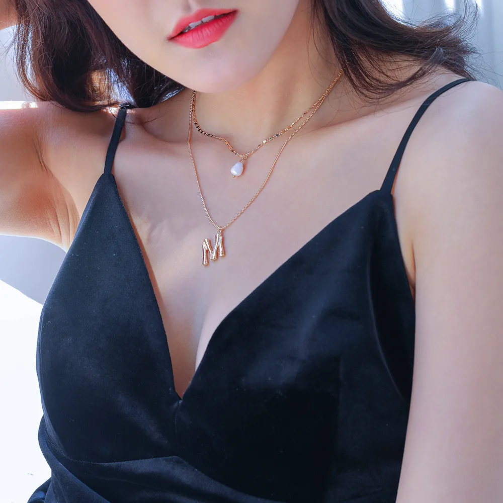 

Fresh Style Leaves Moon Letter Shell Simulated-Pearl Cross Chain Necklaces & Pendants for Women Valentine's Day Gifts Bijoux