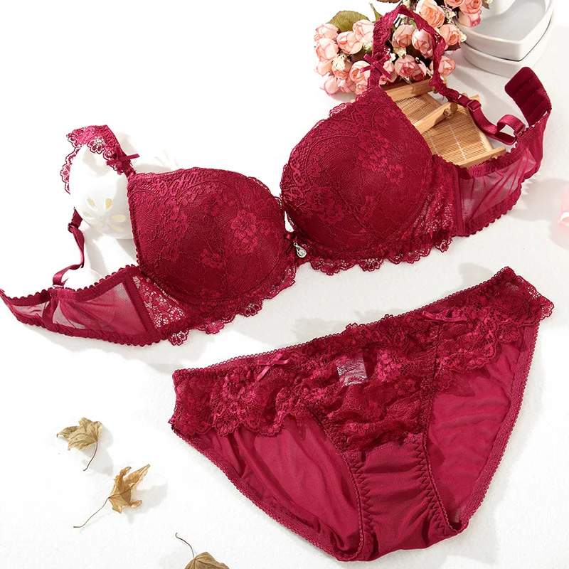 Lovecurvy Бюстгальтер Push Up и трусики Комплект удобные Нижнее белье пикантные Кружева