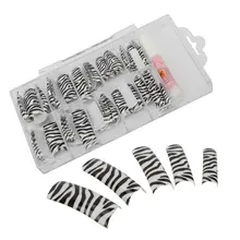Шт. 100 шт Зебра шаблон французский Искусственный Половина накладные ногти ногтей Советы+ клей+ коробка