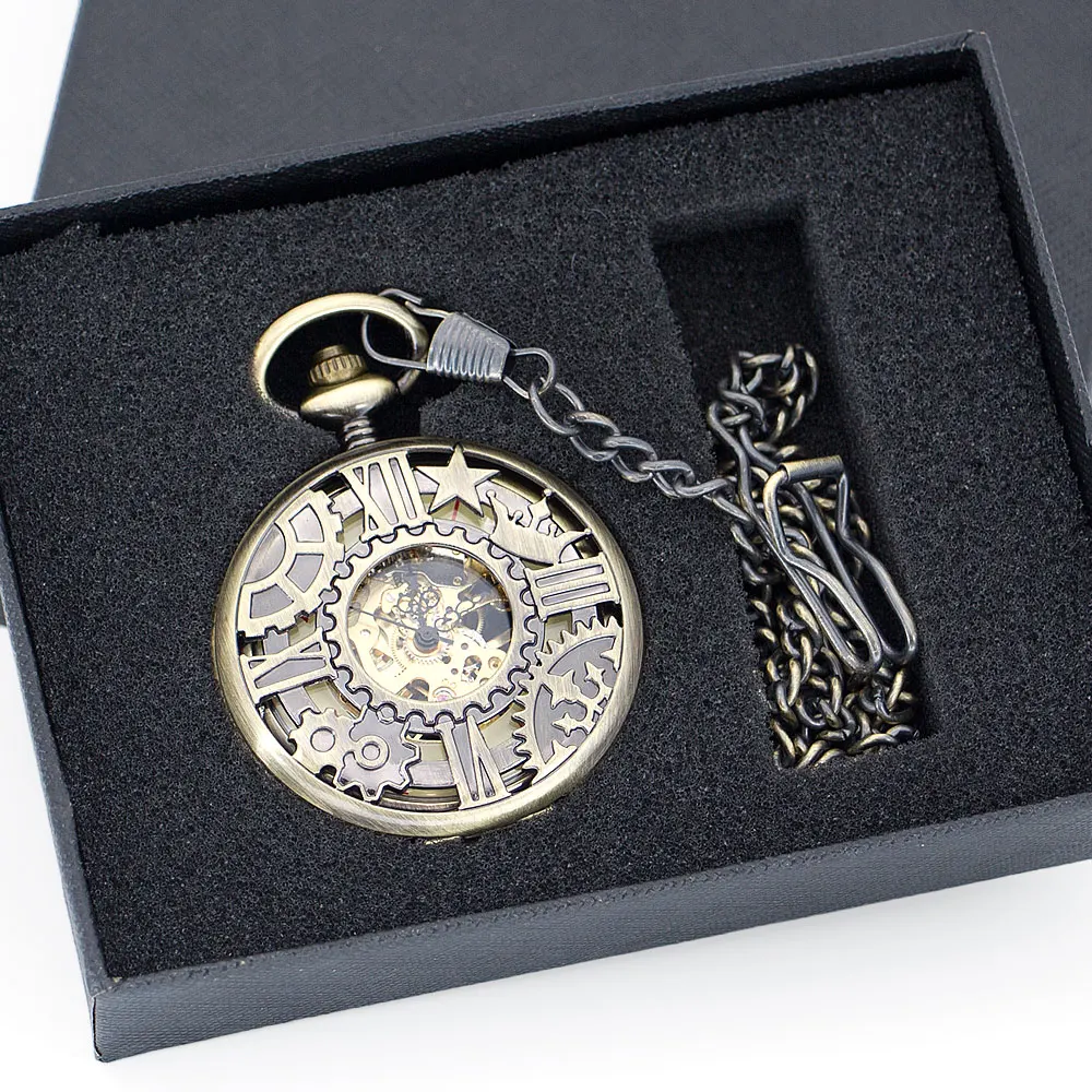 New Bronze Machine Wheel Gear Mechanical Pocket Watches Roman Skeleton Dial Pocket&Fob Watches Best Gift for Men Women PJX1343 New Bronze Machine Wheel Gear Mechanical Pocket Watches Roman Skeleton Dial Pocket&Fob Watches Best Gift for Men Women PJX1343