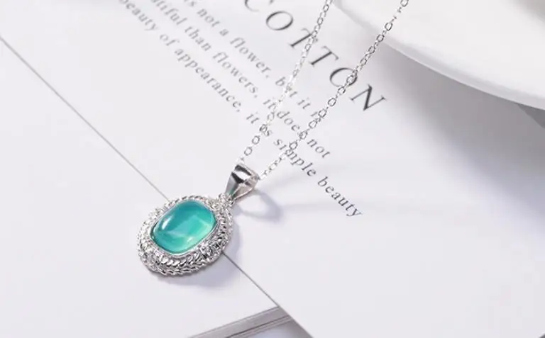 

Sterling S925 925 silver Necklace amazon stone amazonite sweater chain