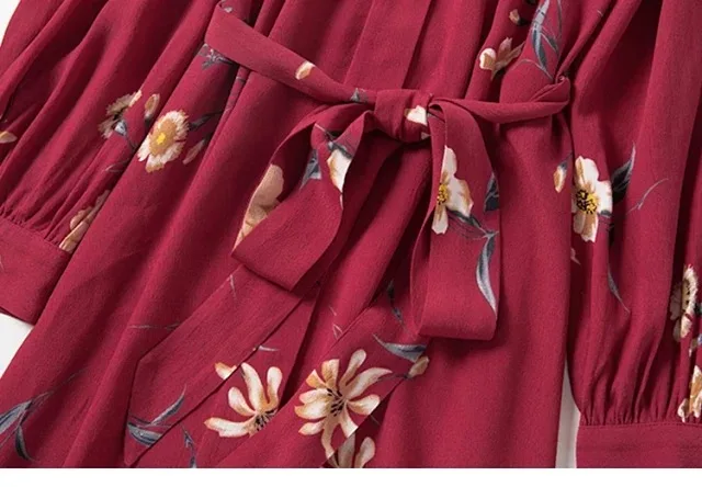 Вискоза женское платье осень/зима длинный рукав пояс с разрезом миди платье