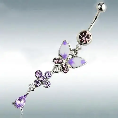 

Women Rhinestone Butterfly Body Piercing Ball Button Barbell Bar Belly Navel Ring fashion