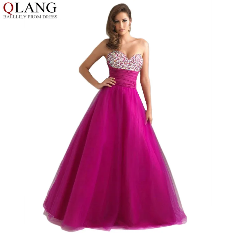New Arrival 2016 Women Strapless Long Fuchsia Pink Prom Dress Vestido