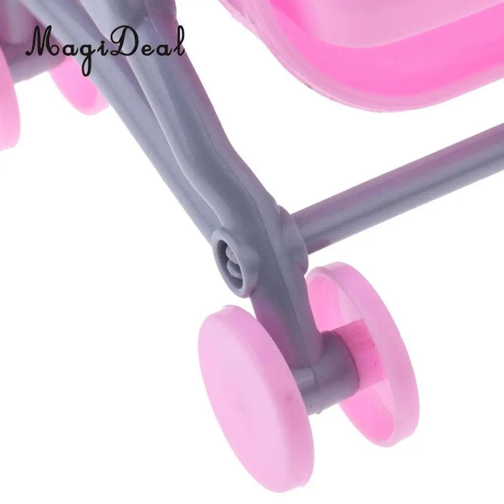 1/6 Pink Baby Cradle Bed+Stroller Model Dollhouse Miniature Furniture for Dolls Accs Kids Children Pretend Play Toys