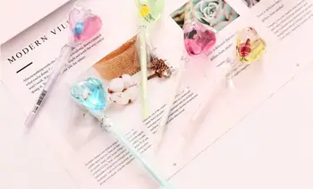 

New Korea Kawaii Animal Swimming In Heart Gel Pen Student Neutral Pen Into Oil Sequin Peach Heart Pen School Staitonery 30pc/lot