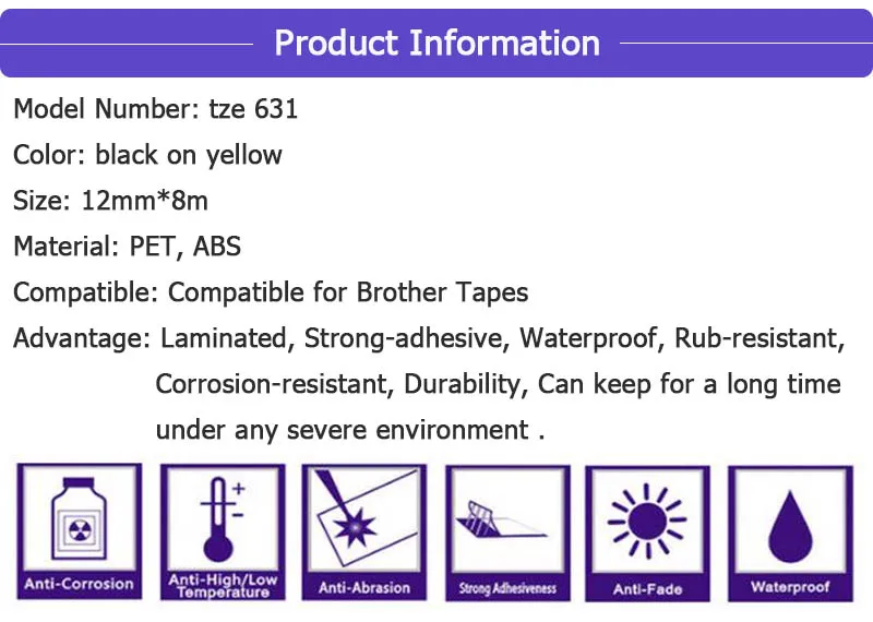 CIDY Tze 631 Tz631 черный на желтом minated совместимый P touch 12 мм tze-631 TZ-631 tze631 лейбл лента Кассетный картридж