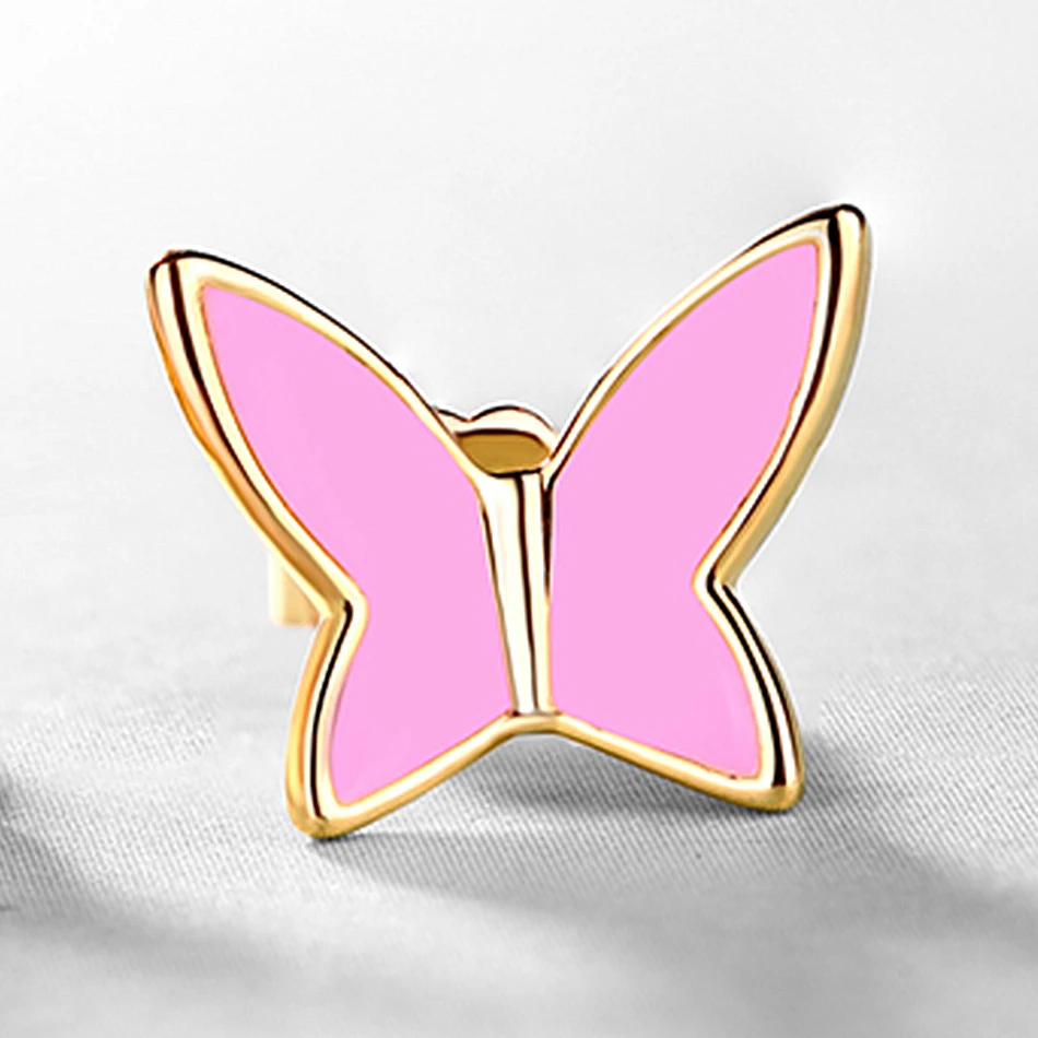 ALLNOEL Pink Enamel Stud Earrings For Women Butterfly Handmade Jewelry Gifts On March 8 Anniversary Engagement Statement Present (8)