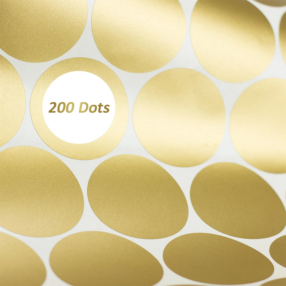 Funlife Gold Wall Decal Dots (200 Decals) Easy Peel & Stick + Safe on