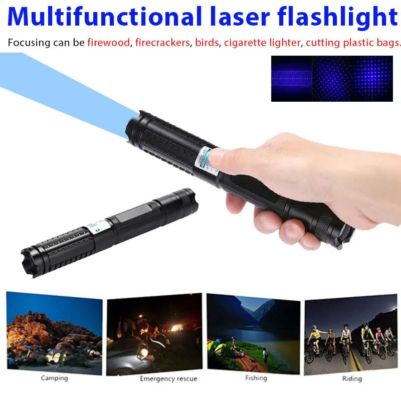 

Laser Pointer Laser Light Military Starry Sky 450nm 500mW Laser Pen Focusable Beam Carving High Powered Black Burning Pet Toy