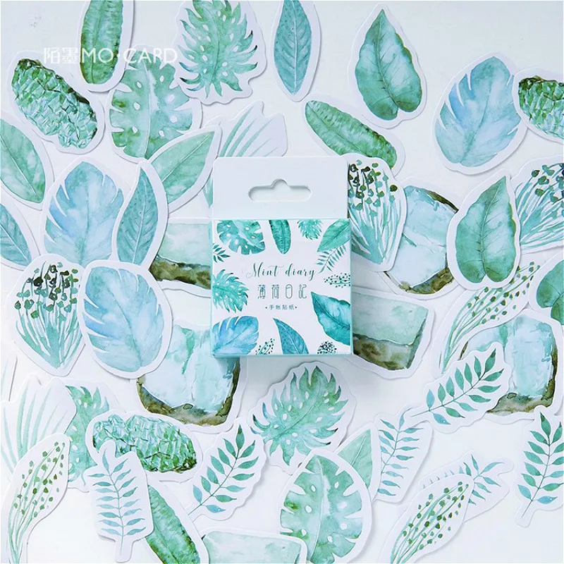 

46Pcs/pack Mint Leaf Paper Envelope European Style Message Card Letter Stationary Storage Paper Sticker Gift