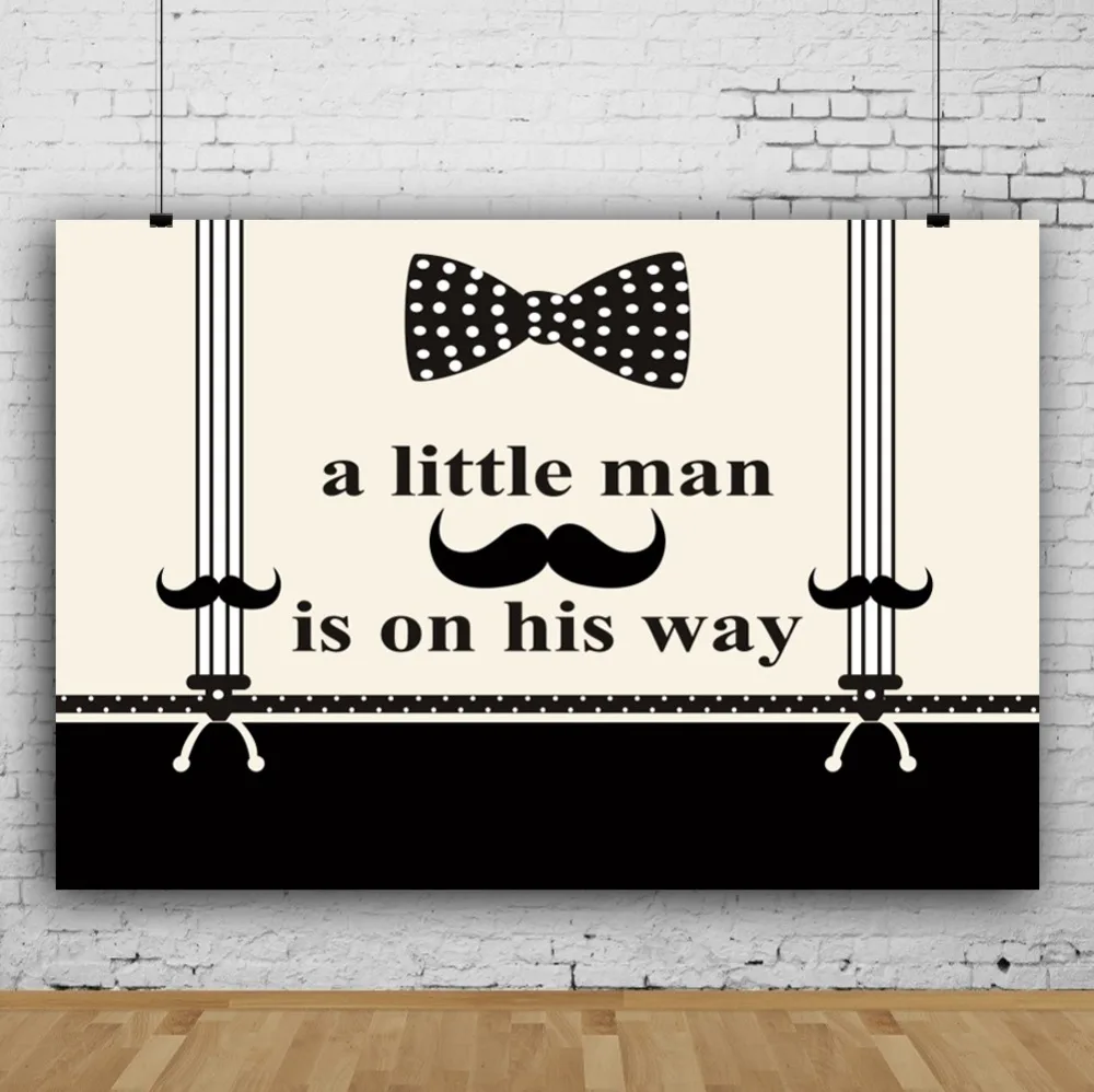 Laeacco Baby Shower Party A Little Man Is On His Way Tie Beard Poster Photo Backgrounds Photography Backdrops For Photo Studio